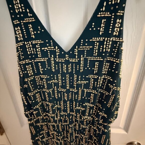 Cache Green and Gold Beaded Mini Dress, Size 8 - Picture 2 of 5